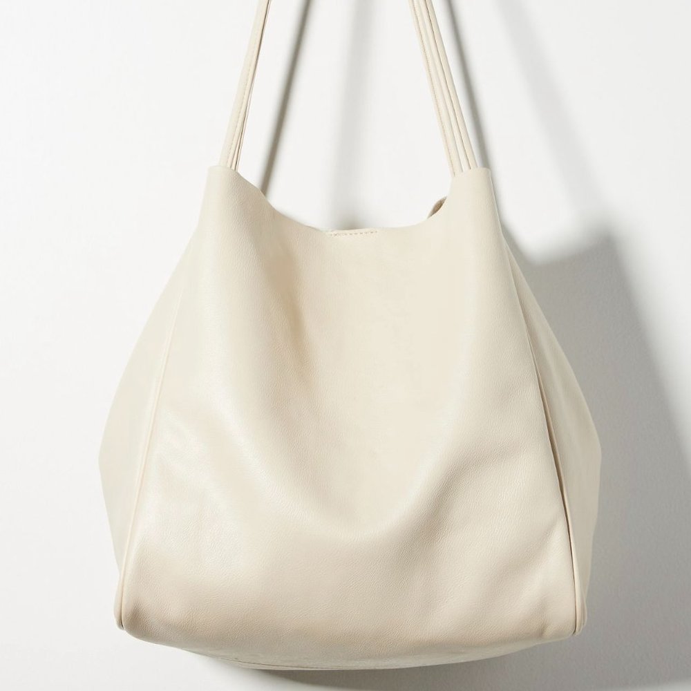 Anthropologie The Hollace Tote Ivory Vegan Leather Tote with inner removable bag - Picture 1 of 12